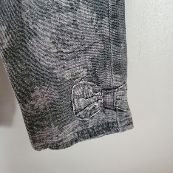 Miniville Toddler Girl 3T Grey Floral Skinny Jeans Denim Bow Stretch Waist - Picture 3 of 5